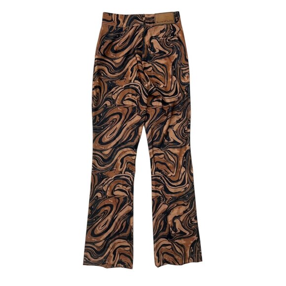 House of Sunny Womens Marble Print Flare Pants Brown Size 2 Split Hem‎ High Rise - Picture 2 of 11